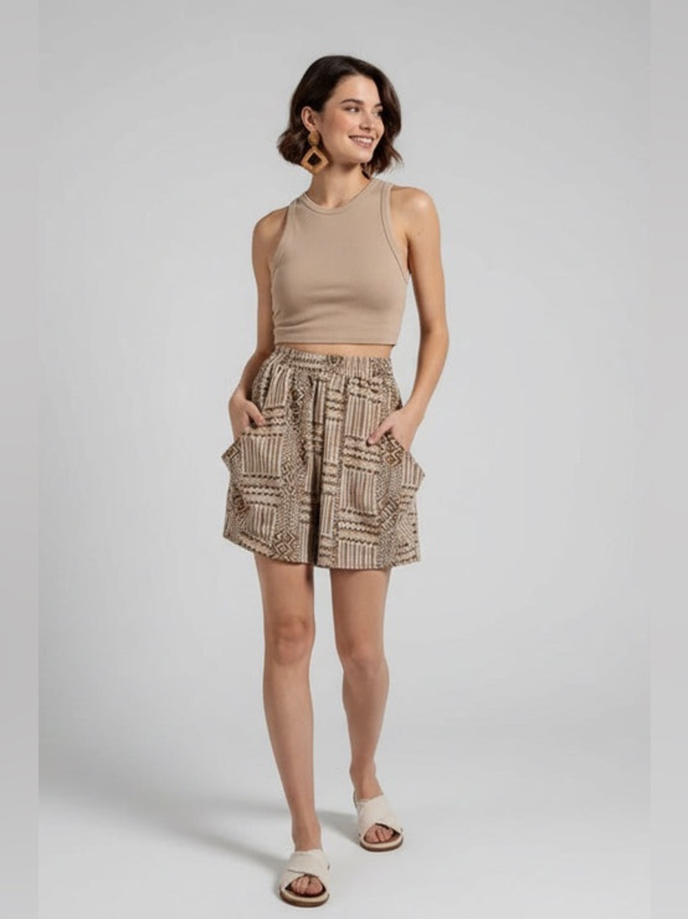 AZTEC TRIBAL PRINT BROWN POCKET SHORTS